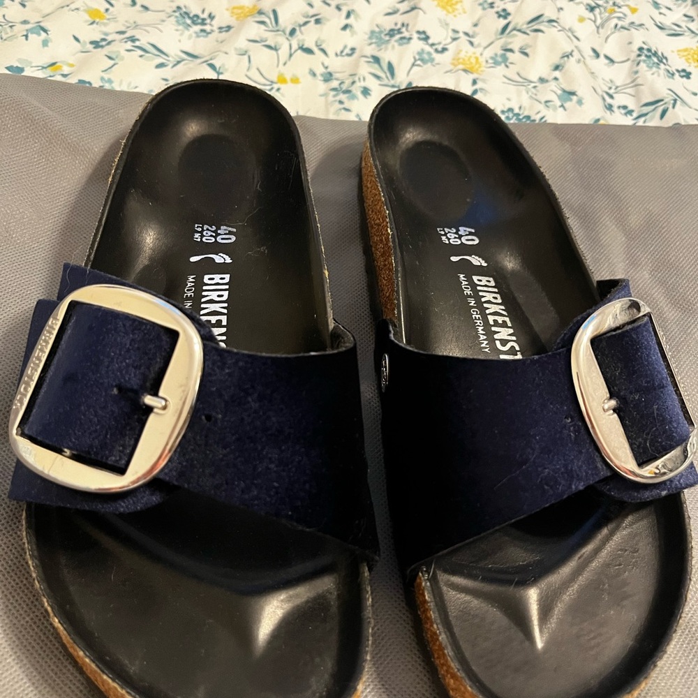 Birkenstock Dark Blue Sandals with Silver Buckle